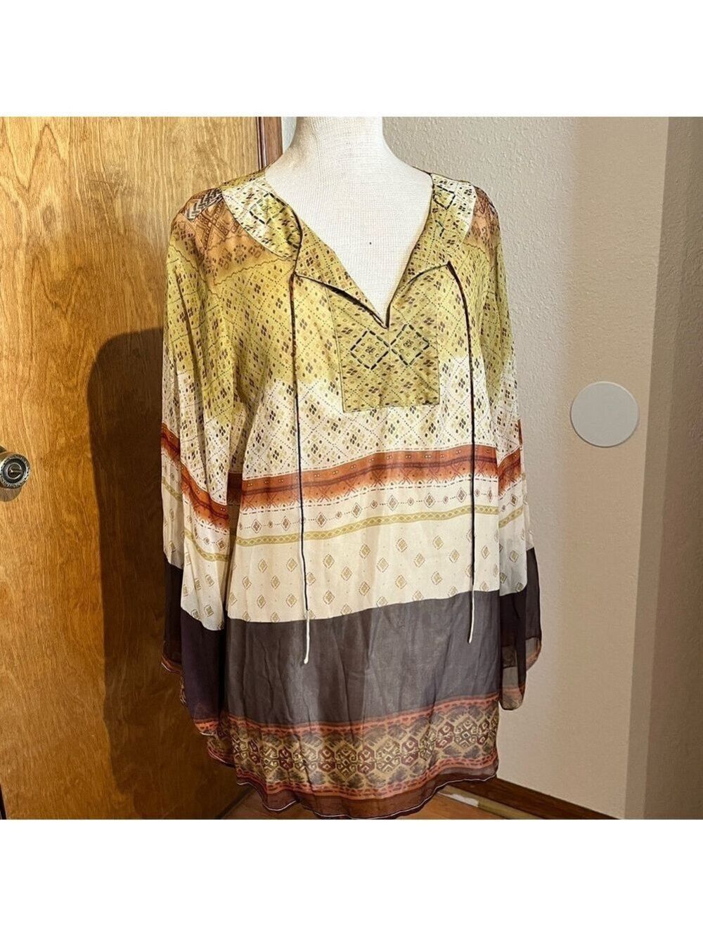 Lane Bryant Multicolor Boho Tunic silk 14/16 embroidered beaded bohemian Gypsy